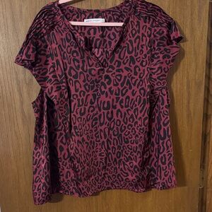 Rebecca Minkoff Burgundy and Black Animal Print Blouse